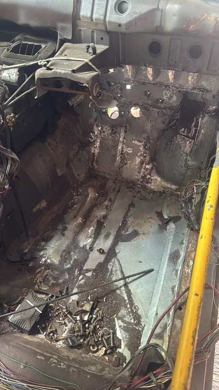 E30 front floor with cut-out and welded patches